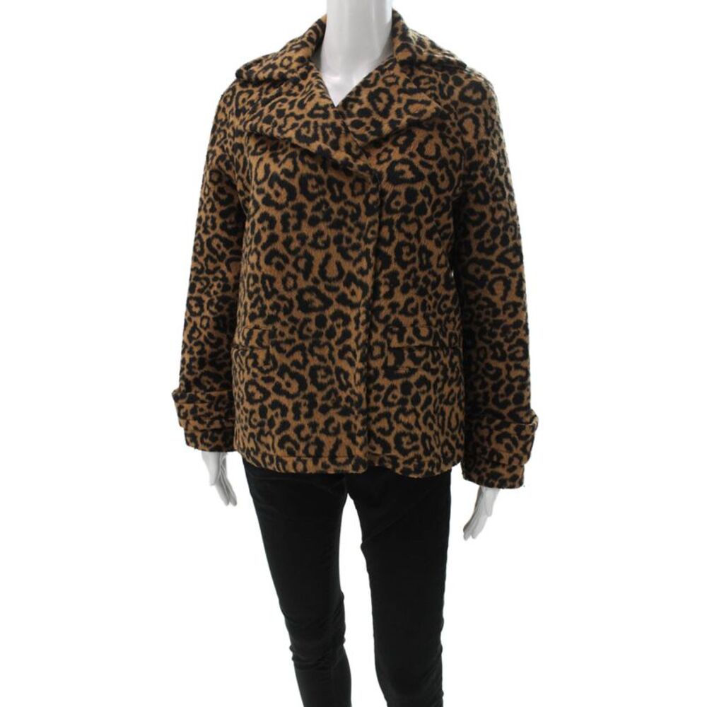 Splendid Women Brown Animal Print Pea Coat Long Sleeve Size XS